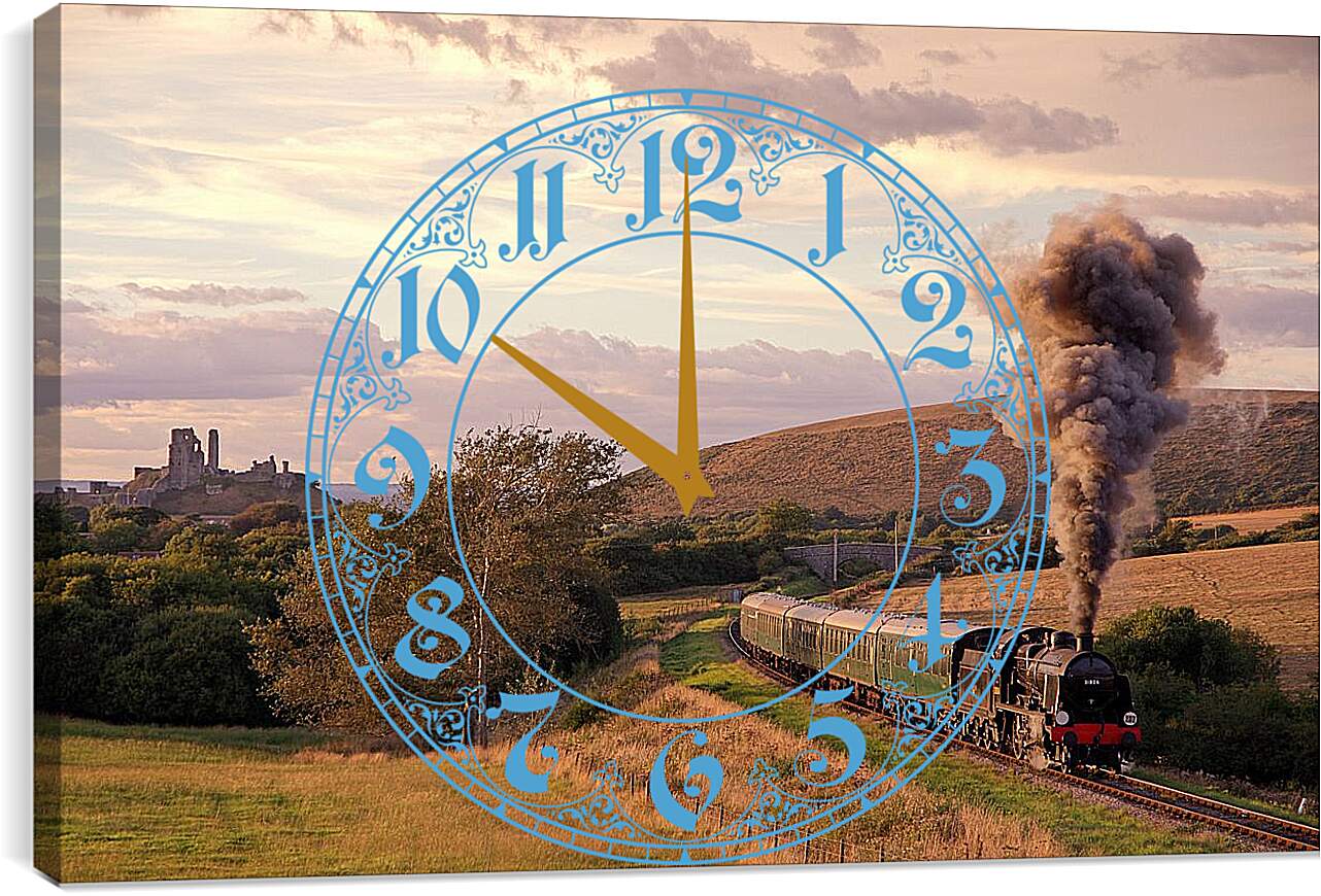 Часы картина - Поезд вдоль полей Великобритании