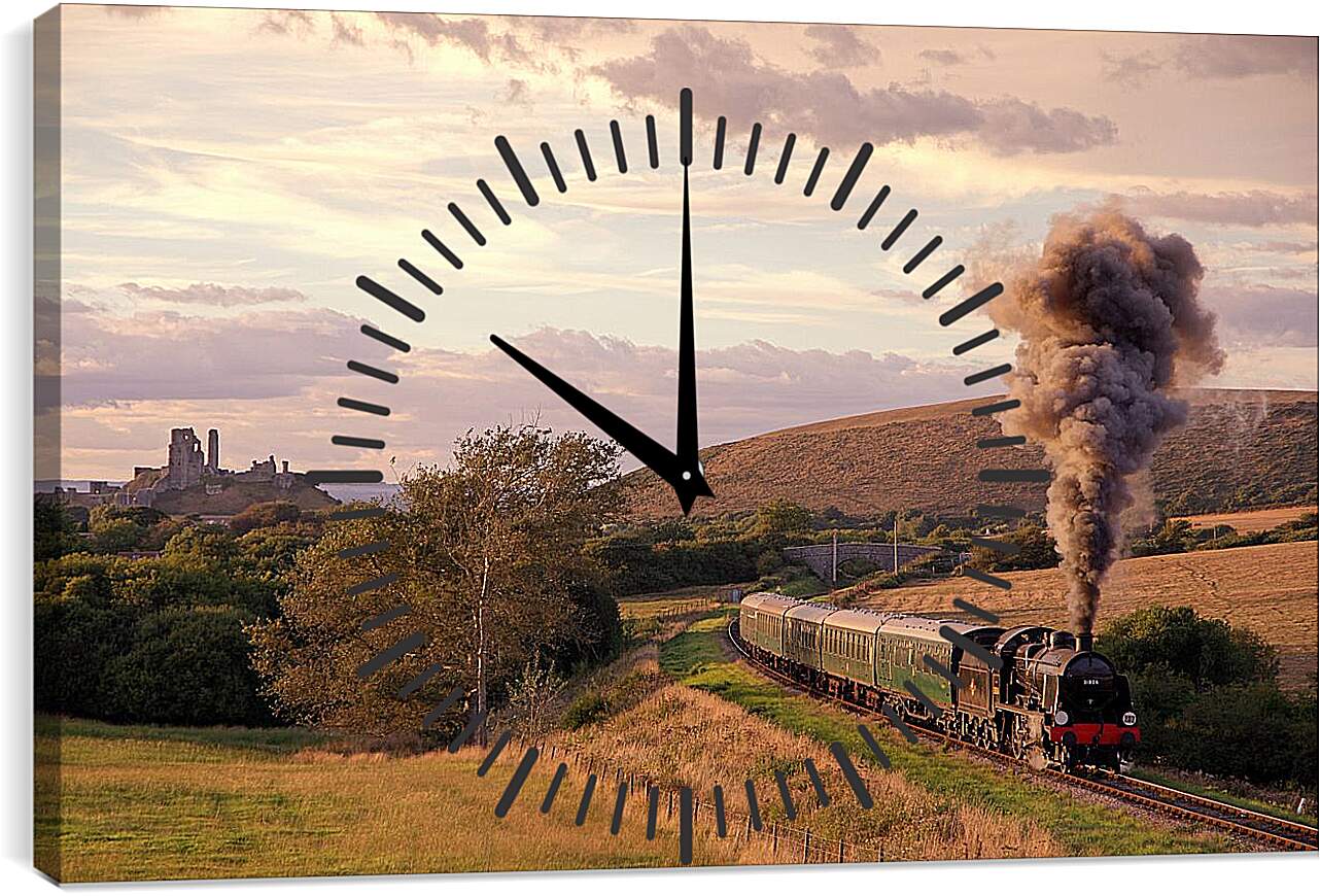 Часы картина - Поезд вдоль полей Великобритании