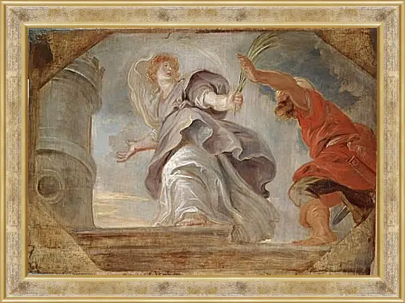 Картина в раме - Saint Barbara Fleeing from Her Father. Питер Пауль Рубенс