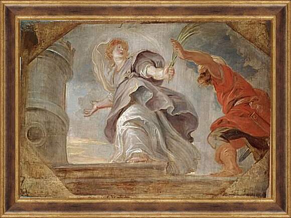Картина в раме - Saint Barbara Fleeing from Her Father. Питер Пауль Рубенс