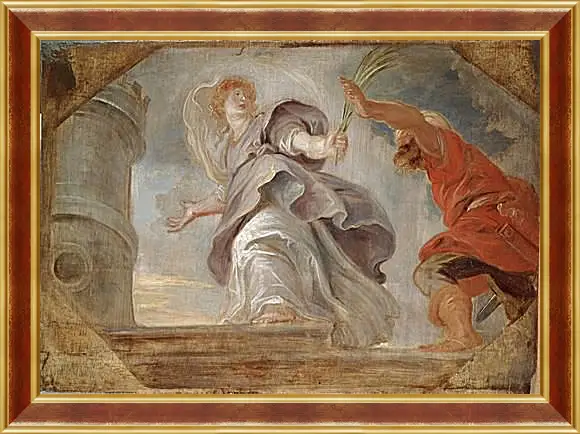 Картина в раме - Saint Barbara Fleeing from Her Father. Питер Пауль Рубенс