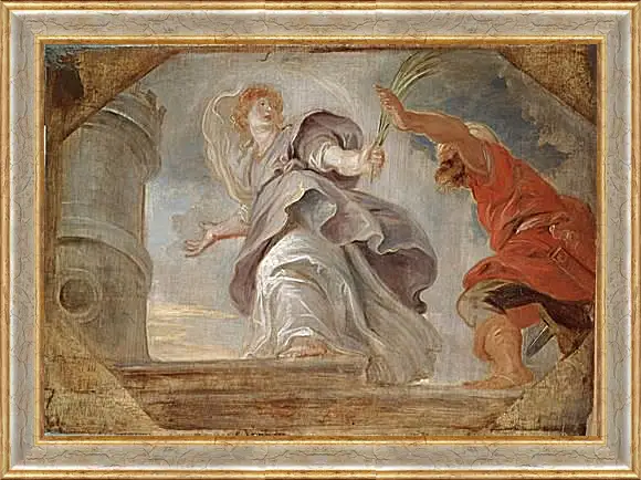 Картина в раме - Saint Barbara Fleeing from Her Father. Питер Пауль Рубенс