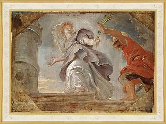 Картина в раме - Saint Barbara Fleeing from Her Father. Питер Пауль Рубенс