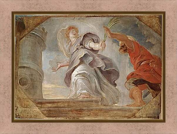 Картина в раме - Saint Barbara Fleeing from Her Father. Питер Пауль Рубенс
