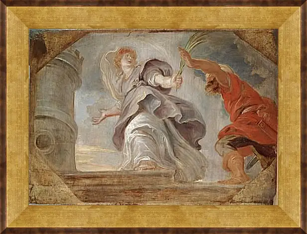 Картина в раме - Saint Barbara Fleeing from Her Father. Питер Пауль Рубенс