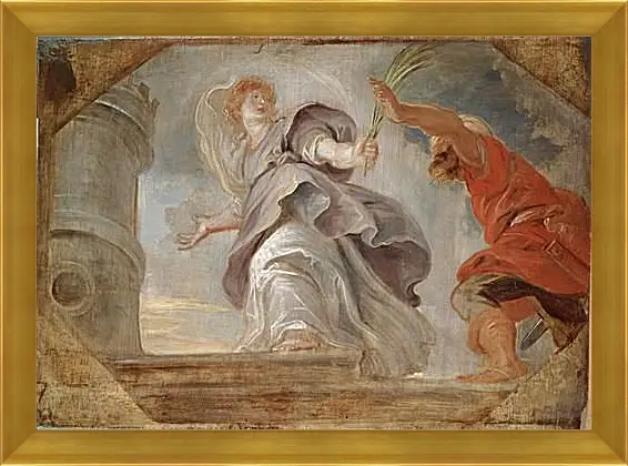 Картина в раме - Saint Barbara Fleeing from Her Father. Питер Пауль Рубенс