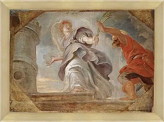 Картина в раме - Saint Barbara Fleeing from Her Father. Питер Пауль Рубенс