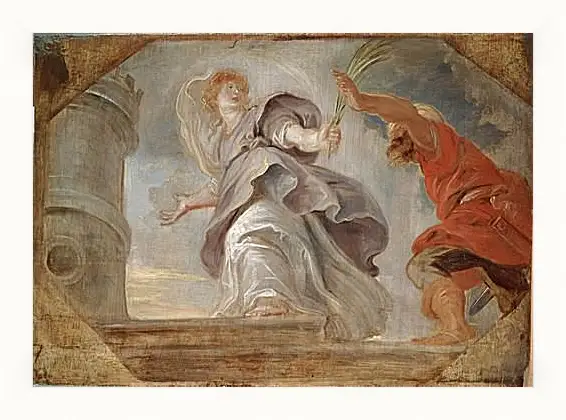 Картина в раме - Saint Barbara Fleeing from Her Father. Питер Пауль Рубенс