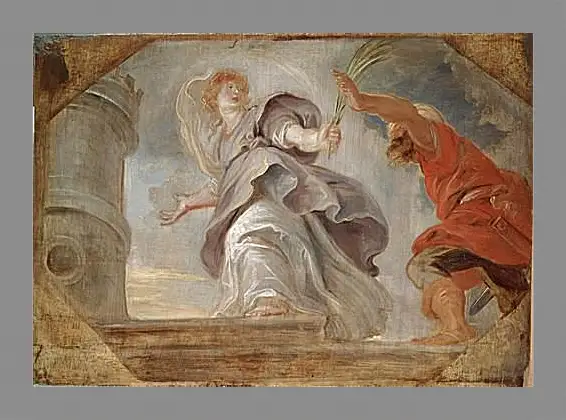 Картина в раме - Saint Barbara Fleeing from Her Father. Питер Пауль Рубенс