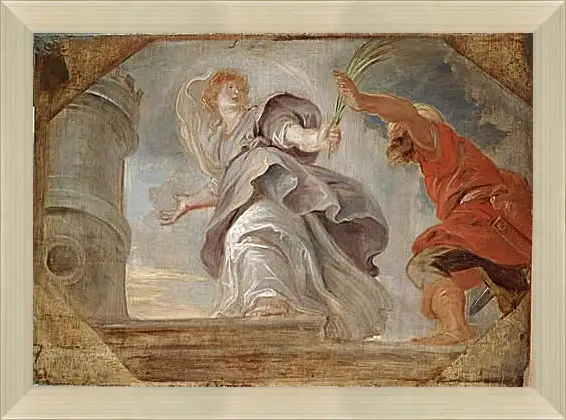 Картина в раме - Saint Barbara Fleeing from Her Father. Питер Пауль Рубенс