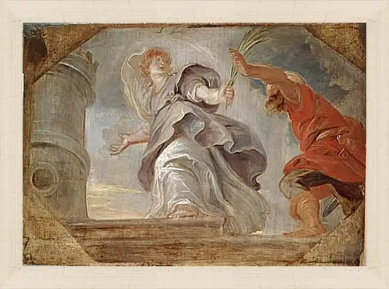 Картина в раме - Saint Barbara Fleeing from Her Father. Питер Пауль Рубенс