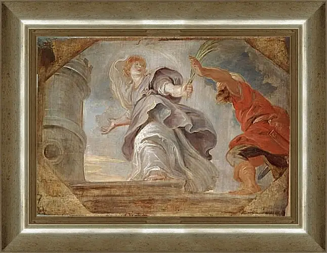 Картина в раме - Saint Barbara Fleeing from Her Father. Питер Пауль Рубенс