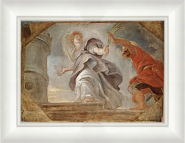 Картина в раме - Saint Barbara Fleeing from Her Father. Питер Пауль Рубенс