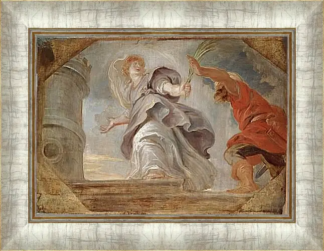 Картина в раме - Saint Barbara Fleeing from Her Father. Питер Пауль Рубенс