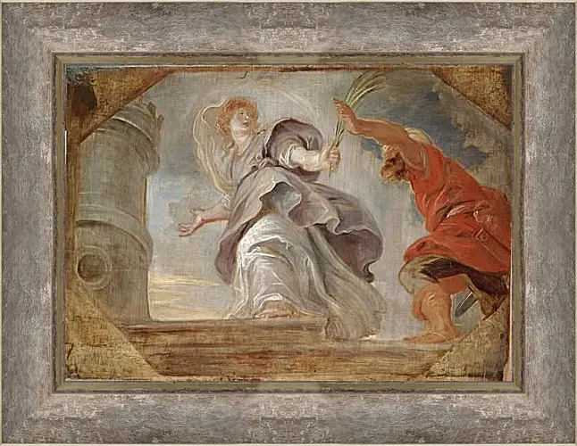 Картина в раме - Saint Barbara Fleeing from Her Father. Питер Пауль Рубенс