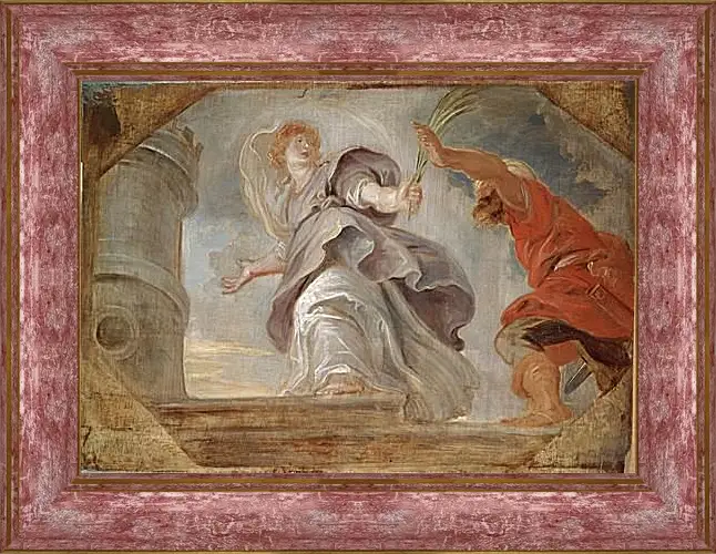 Картина в раме - Saint Barbara Fleeing from Her Father. Питер Пауль Рубенс