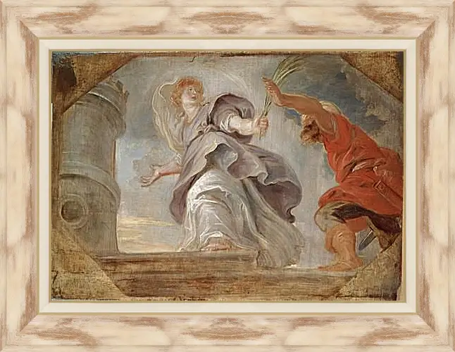 Картина в раме - Saint Barbara Fleeing from Her Father. Питер Пауль Рубенс