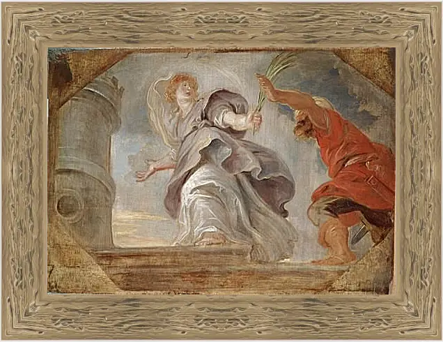 Картина в раме - Saint Barbara Fleeing from Her Father. Питер Пауль Рубенс