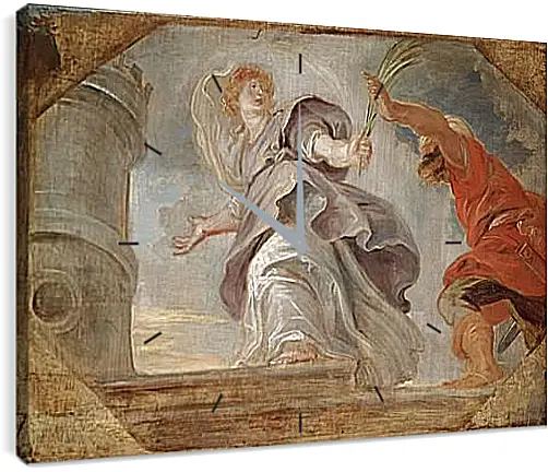 Часы картина - Saint Barbara Fleeing from Her Father. Питер Пауль Рубенс