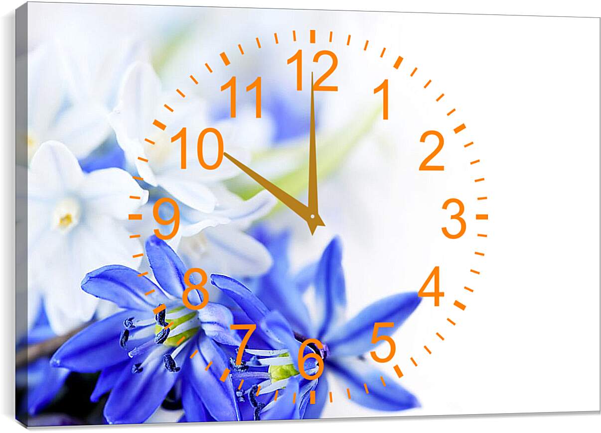 Часы картина - Белые и синие цветы