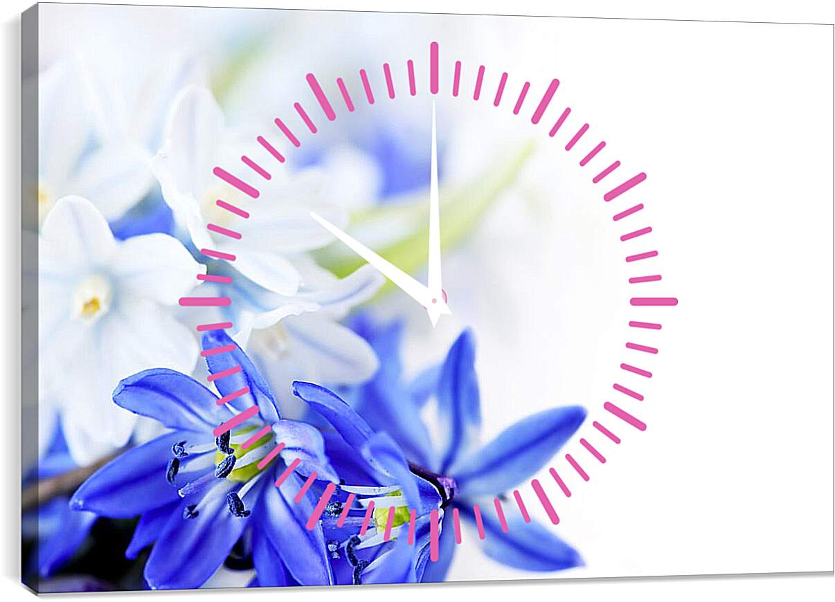 Часы картина - Белые и синие цветы