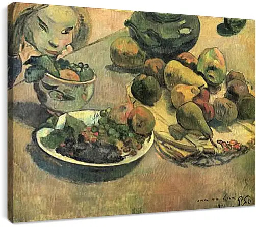 Постер и плакат - Nature morte aux fruits (dedicacee a Laval). Натюрморт с фруктами. Поль Гоген