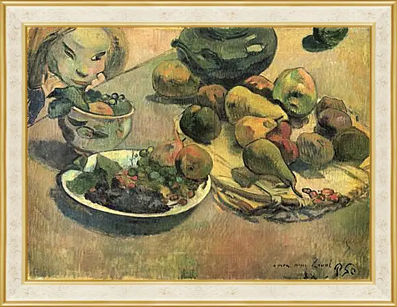 Картина в раме - Nature morte aux fruits (dedicacee a Laval). Натюрморт с фруктами. Поль Гоген