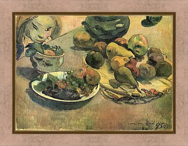 Картина в раме - Nature morte aux fruits (dedicacee a Laval). Натюрморт с фруктами. Поль Гоген