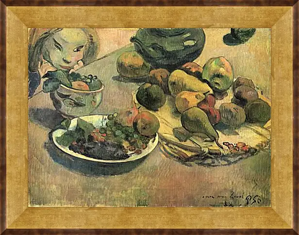 Картина в раме - Nature morte aux fruits (dedicacee a Laval). Натюрморт с фруктами. Поль Гоген