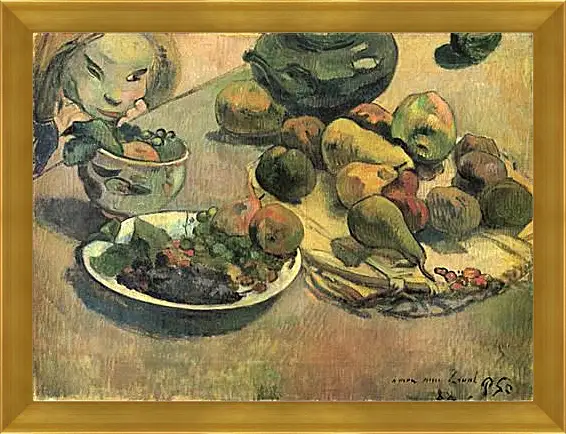 Картина в раме - Nature morte aux fruits (dedicacee a Laval). Натюрморт с фруктами. Поль Гоген