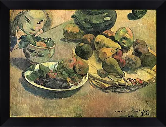 Картина в раме - Nature morte aux fruits (dedicacee a Laval). Натюрморт с фруктами. Поль Гоген