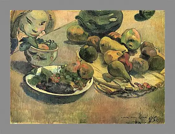 Картина в раме - Nature morte aux fruits (dedicacee a Laval). Натюрморт с фруктами. Поль Гоген