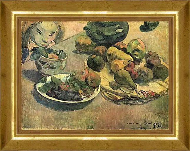 Картина в раме - Nature morte aux fruits (dedicacee a Laval). Натюрморт с фруктами. Поль Гоген