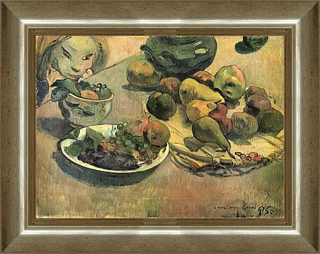 Картина в раме - Nature morte aux fruits (dedicacee a Laval). Натюрморт с фруктами. Поль Гоген