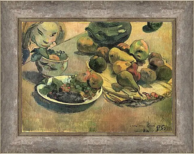 Картина в раме - Nature morte aux fruits (dedicacee a Laval). Натюрморт с фруктами. Поль Гоген