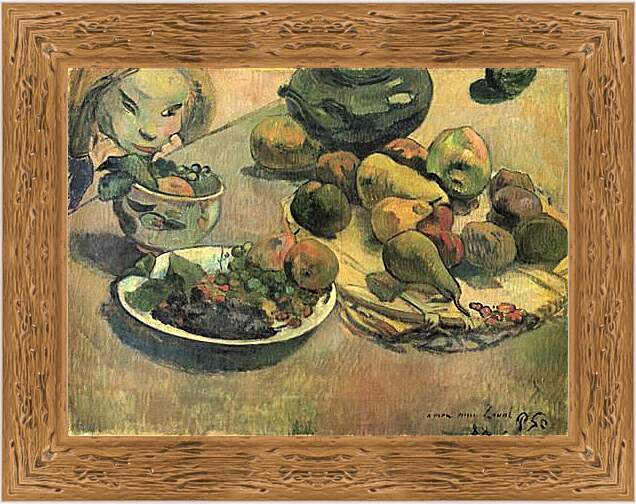 Картина в раме - Nature morte aux fruits (dedicacee a Laval). Натюрморт с фруктами. Поль Гоген