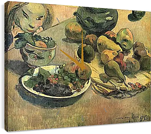 Часы картина - Nature morte aux fruits (dedicacee a Laval). Натюрморт с фруктами. Поль Гоген