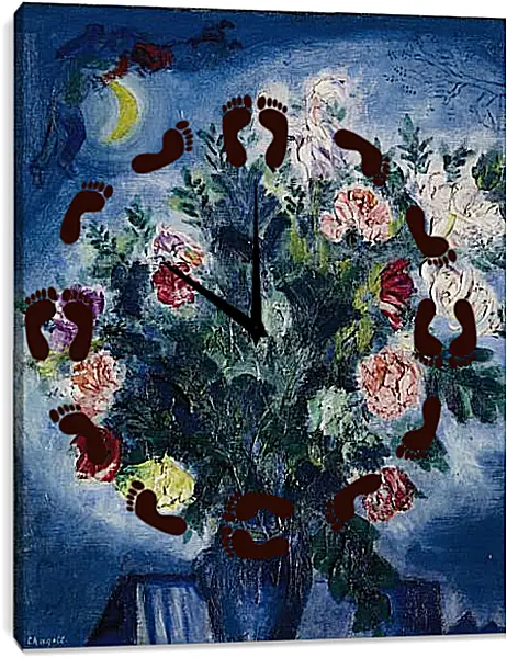 Часы картина - Bouquet de fleurs avec amoureux. Марк Шагал Часы картина - Bouquet de fleurs avec amoureux. Марк Шагал