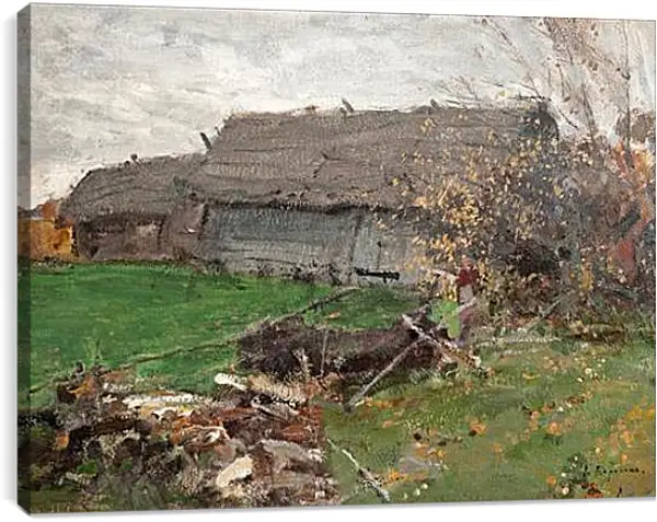 Постер на подрамнике - VIEW WITH A BARN. Коровин Константин Постер на подрамнике - VIEW WITH A BARN. Коровин Константин