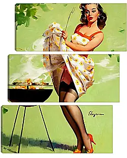 Модульная картина - Брюнетка готовит плов Модульная картина - Брюнетка готовит плов
