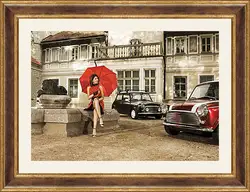 Картина в раме - Девушка с красным зонтом Картина в раме - Девушка с красным зонтом