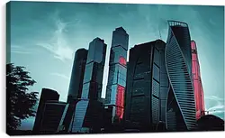 Постер на подрамнике - Москва-сити на рассвете Постер на подрамнике - Москва-сити на рассвете