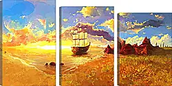 Модульная картина - Корабль уплывает в закат Модульная картина - Корабль уплывает в закат