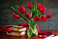 Плакат на стену - Тюльпаны и книги Плакат на стену - Тюльпаны и книги