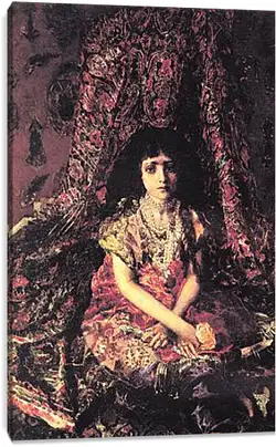 Постер на подрамнике - Portrait of a Girl against a Persian Carpet Постер на подрамнике - Portrait of a Girl against a Persian Carpet