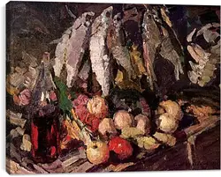 Постер на подрамнике - Рыбы, вино и фрукты Постер на подрамнике - Рыбы, вино и фрукты