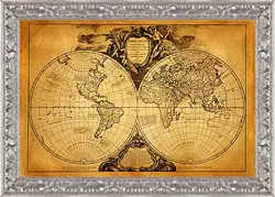 Картина в раме - Старая карта мира Картина в раме - Старая карта мира
