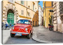 Постер на подрамнике - Fiat Nuova 500 на улице Рима Постер на подрамнике - Fiat Nuova 500 на улице Рима