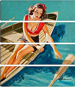 Модульная картина - Девушка в лодке (стиль пин ап) Модульная картина - Девушка в лодке (стиль пин ап)