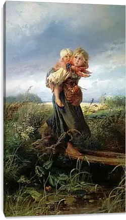 Постер на подрамнике - Дети, бегущие от грозы Постер на подрамнике - Дети, бегущие от грозы